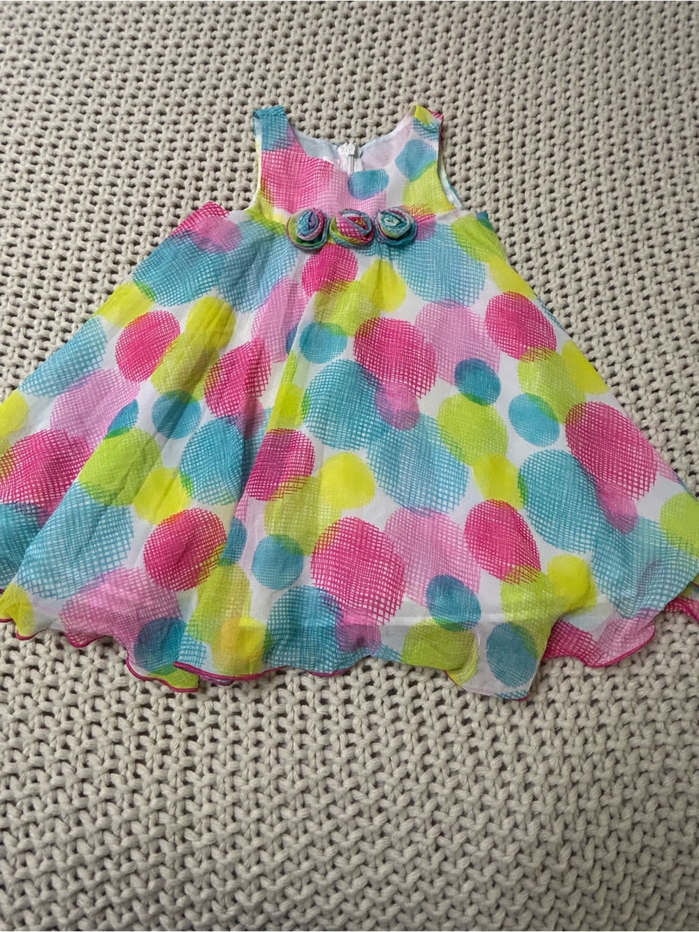 Girls Multicolor Dot Swing Dress - Pink, Blue & Yellow Size 24 months